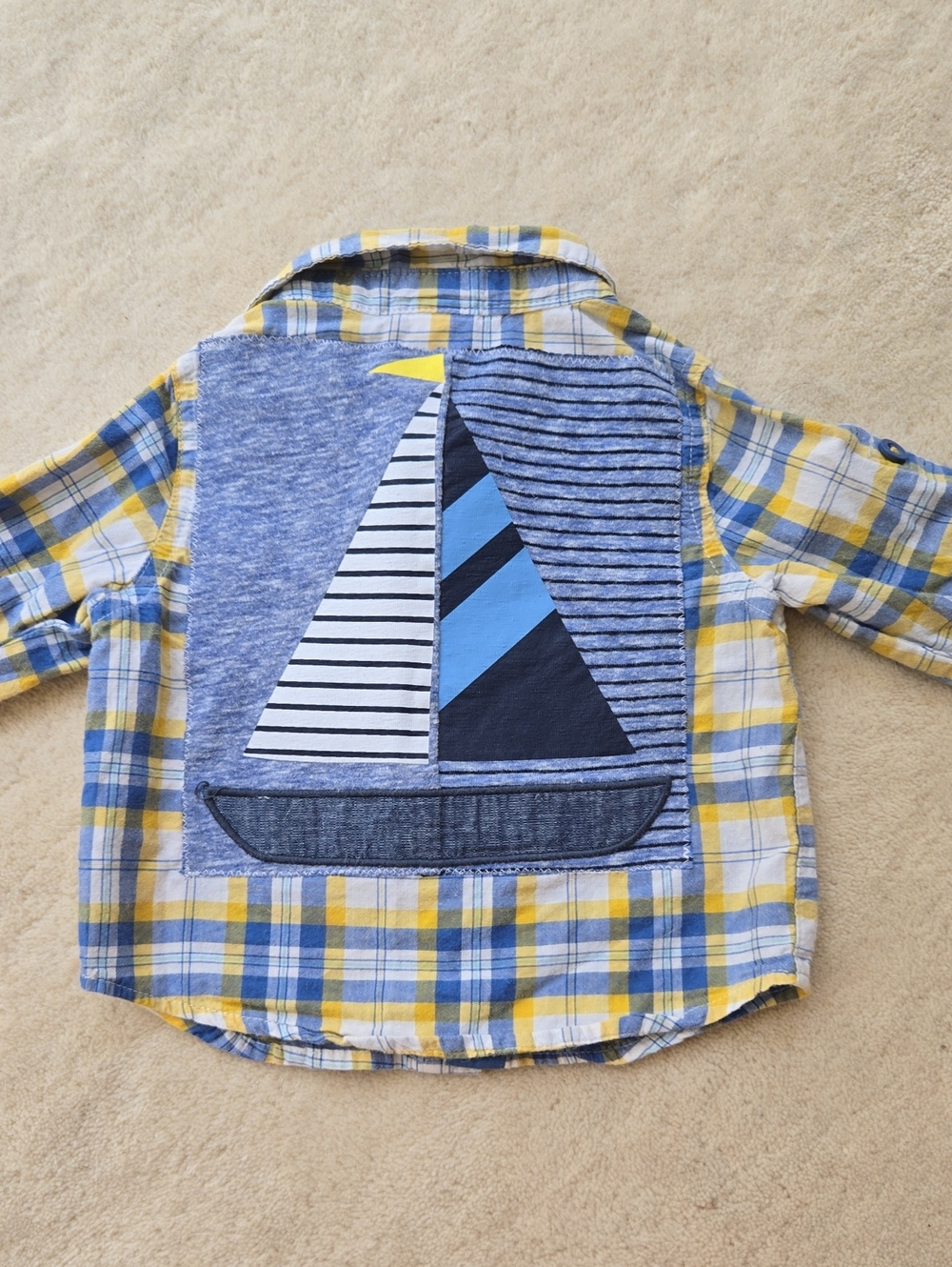 Cat & Jack Yellow and Blue Plaid Button-Up Shirt 3-6 Months